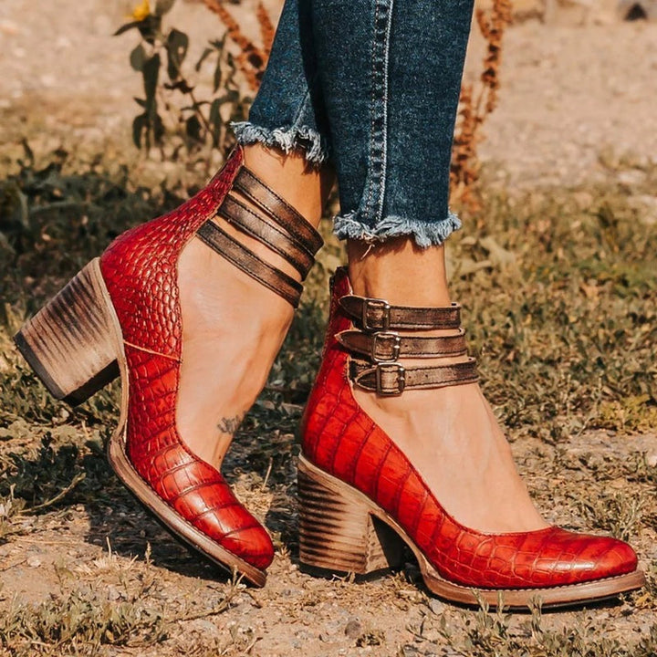 Norla | Chic Buckle Strap Ankle Boots With Block Heel