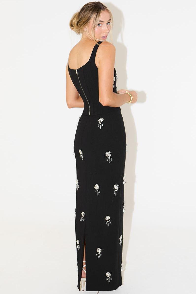 Francesca | Elegant Crystal Embellished Square Neck Maxi Set