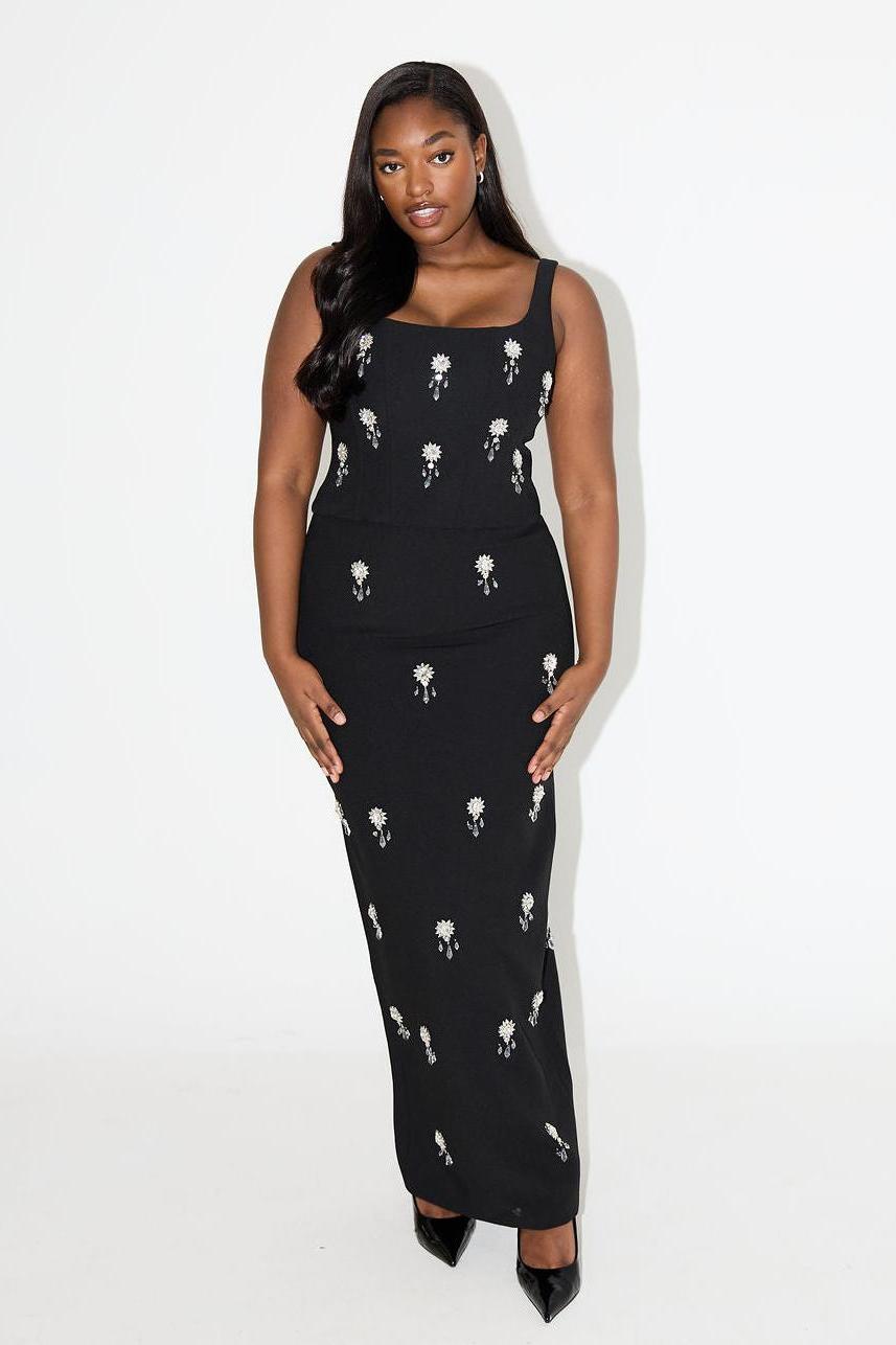 Francesca | Elegant Crystal Embellished Square Neck Maxi Set