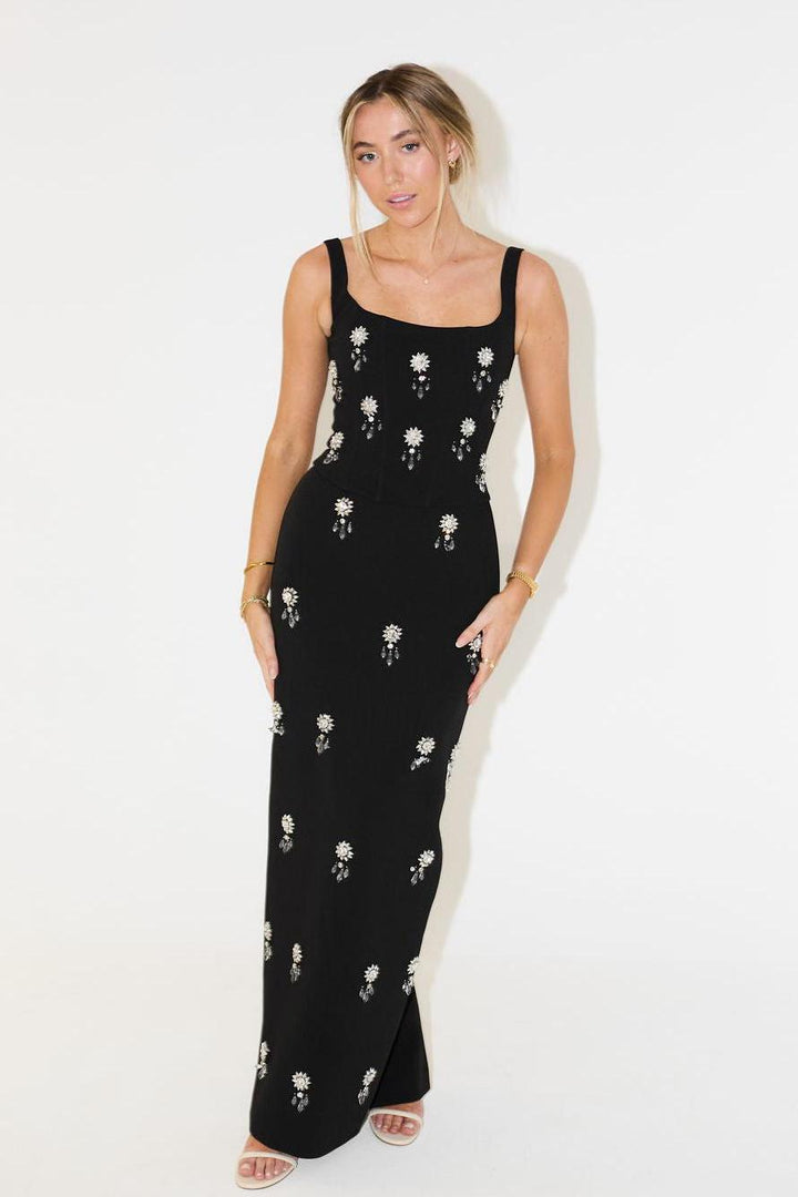 Francesca | Elegant Crystal Embellished Square Neck Maxi Set
