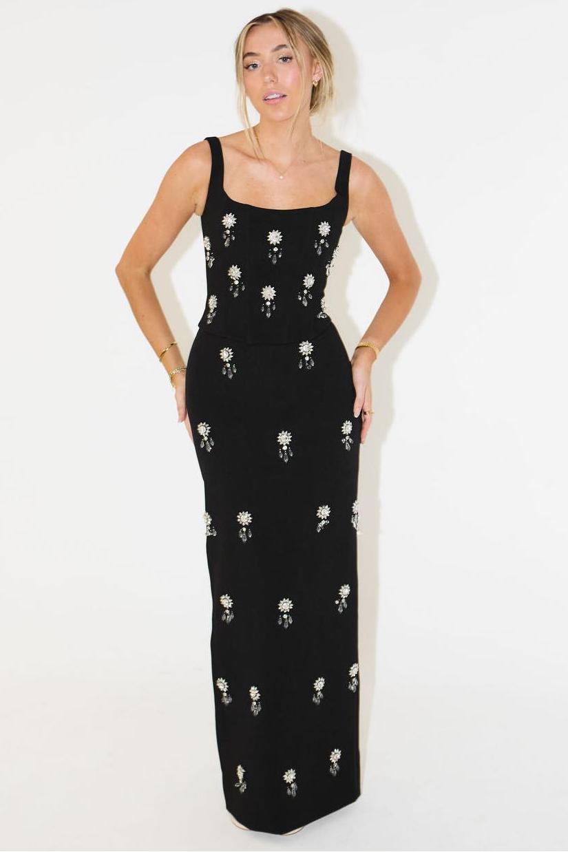 Francesca | Elegant Crystal Embellished Square Neck Maxi Set