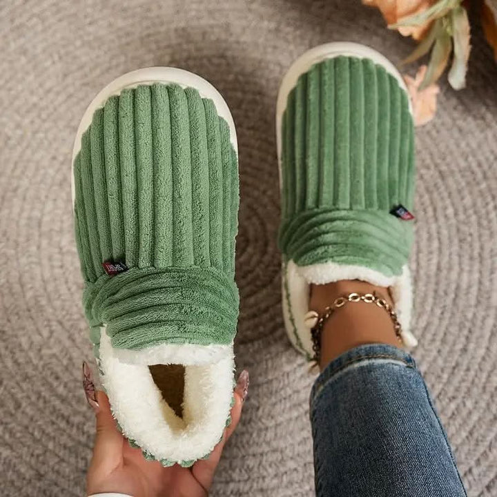 Tiana | Elegant Ribbed Fleece House Slippers With Slip-On Comfort