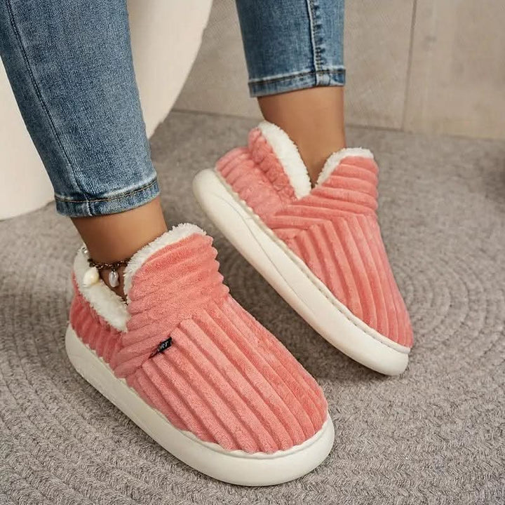 Tiana | Elegant Ribbed Fleece House Slippers With Slip-On Comfort