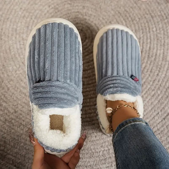 Tiana | Elegant Ribbed Fleece House Slippers With Slip-On Comfort