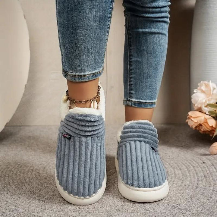 Tiana | Elegant Ribbed Fleece House Slippers With Slip-On Comfort