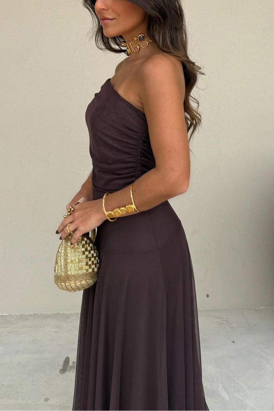 Anya | Elegant Off-Shoulder Mesh Maxi Dress