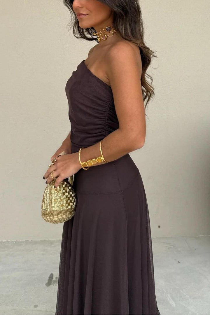 Anya | Elegant Off-Shoulder Mesh Maxi Dress