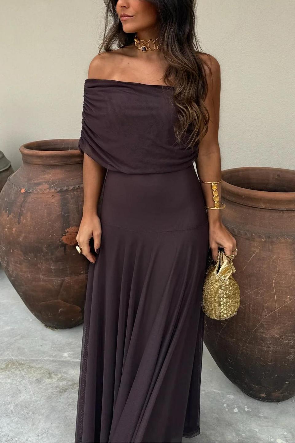 Anya | Elegant Off-Shoulder Mesh Maxi Dress