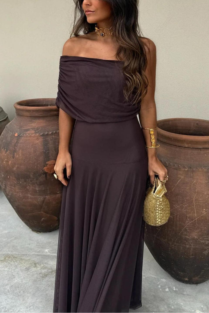 Anya | Elegant Off-Shoulder Mesh Maxi Dress