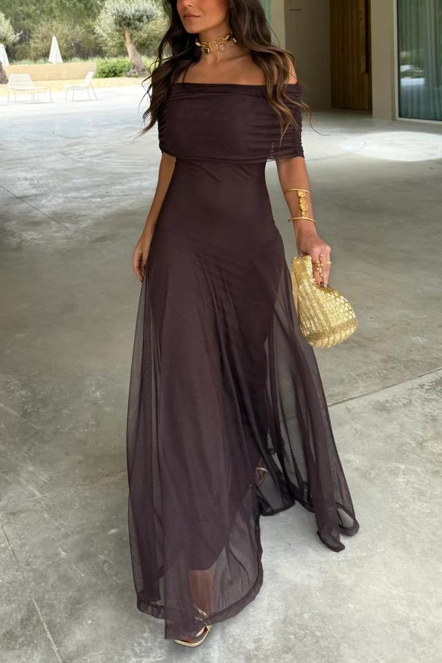 Anya | Elegant Off-Shoulder Mesh Maxi Dress