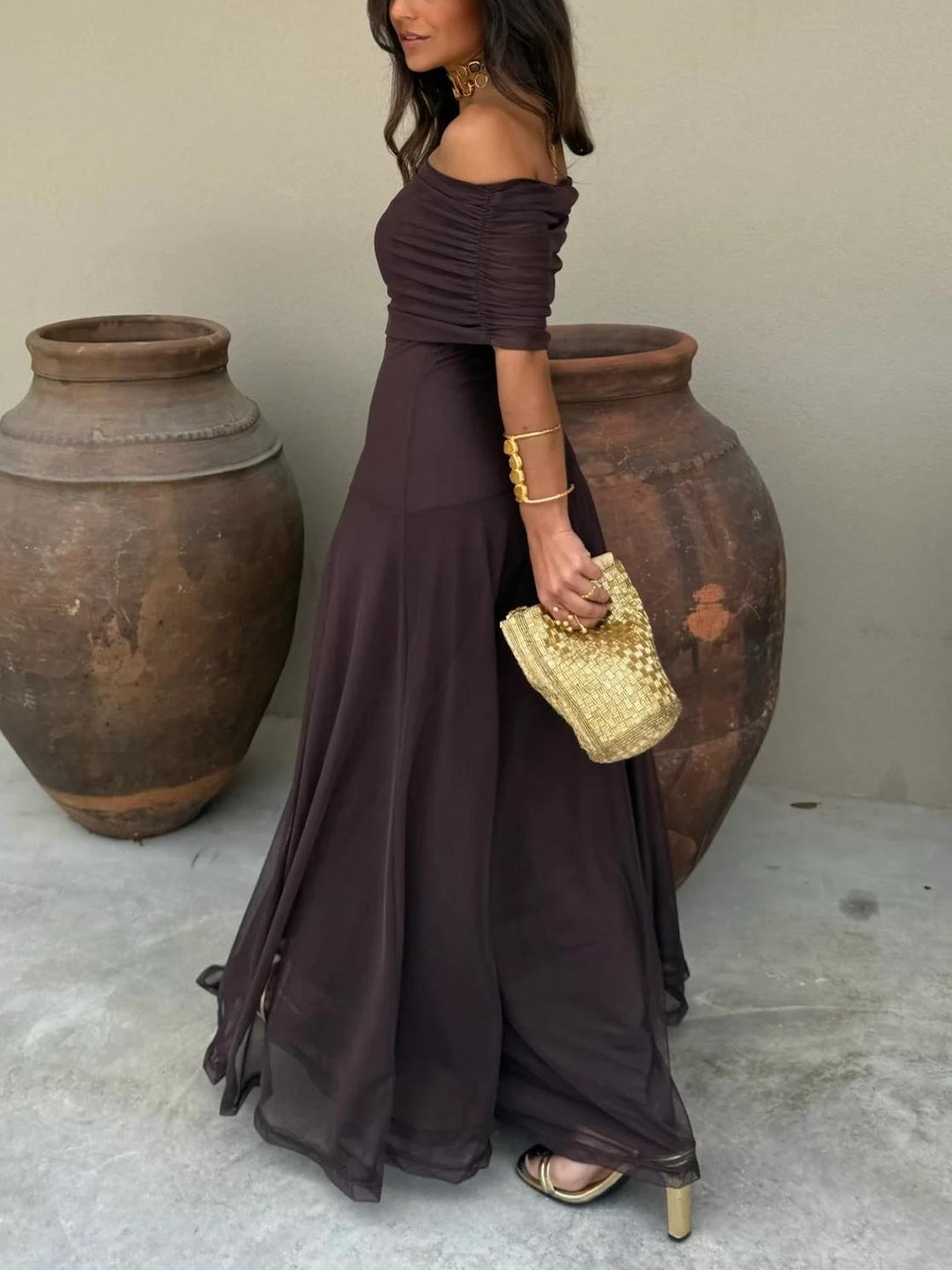 Sybil | Elegant Off-Shoulder Chiffon Maxi Dress
