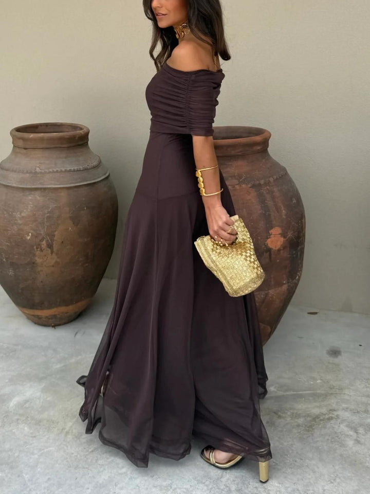Sybil | Elegant Off-Shoulder Chiffon Maxi Dress