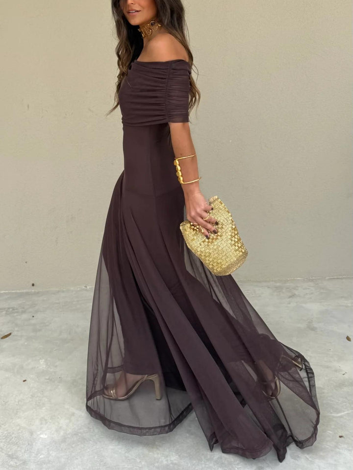Sybil | Elegant Off-Shoulder Chiffon Maxi Dress