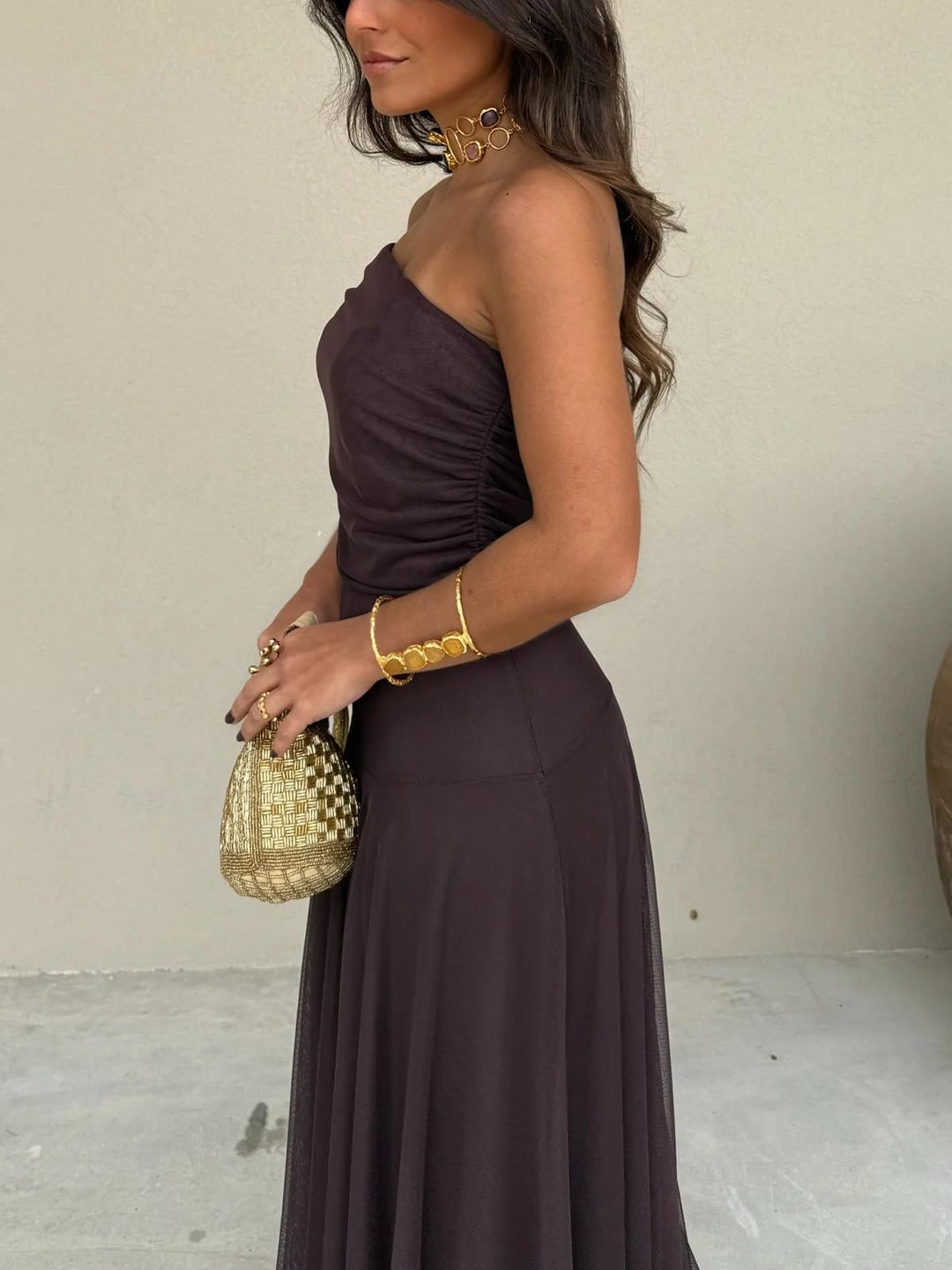 Sybil | Elegant Off-Shoulder Chiffon Maxi Dress