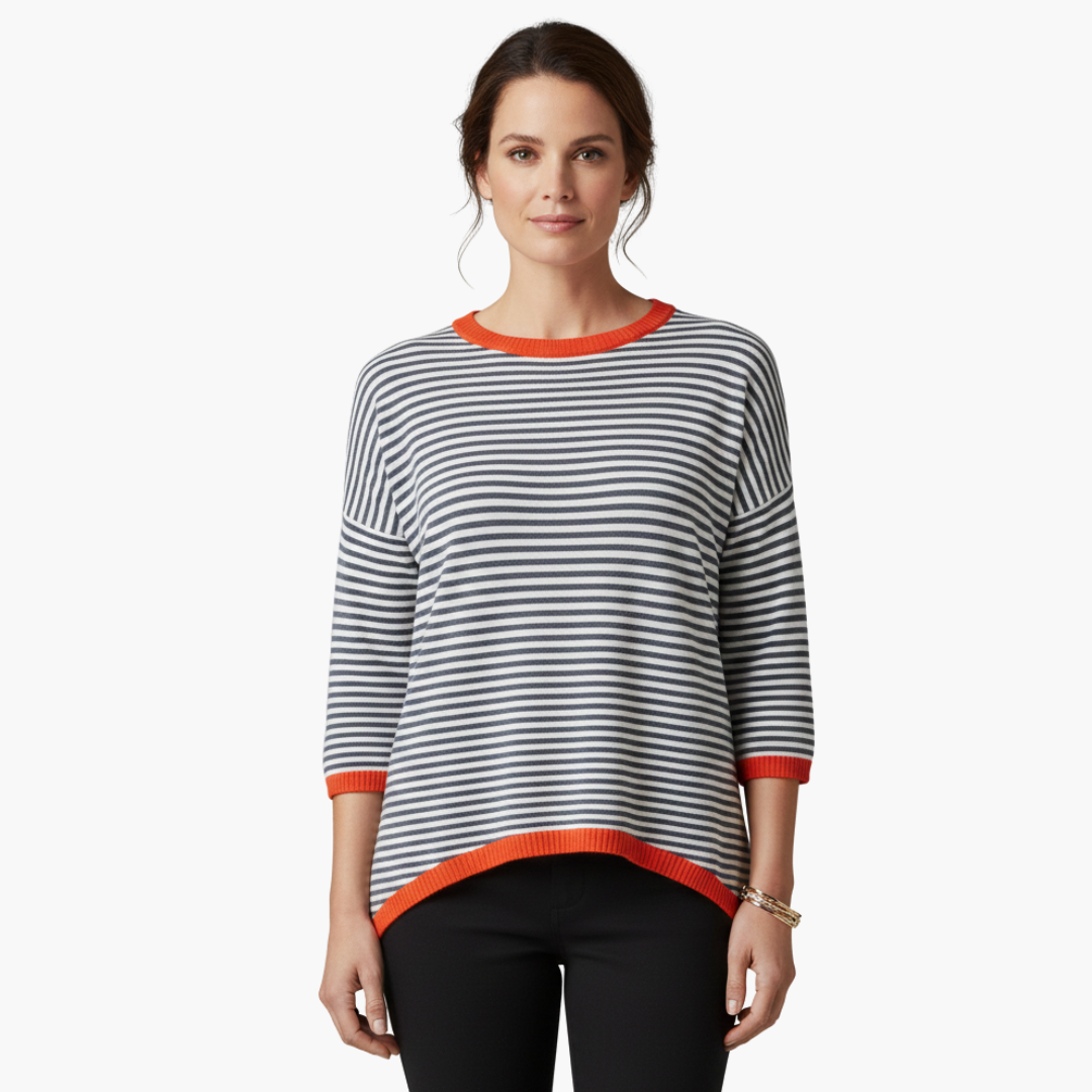 Tilly | Stylish Striped Long Sleeve Top With Contrast Trim