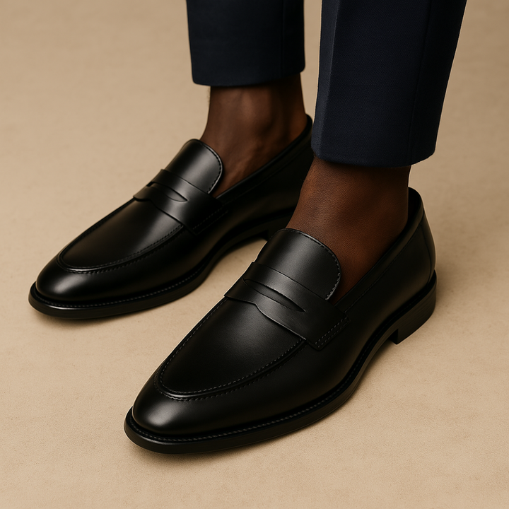 Marcus | Classic Black Leather Penny Loafers Men Dress Shoes