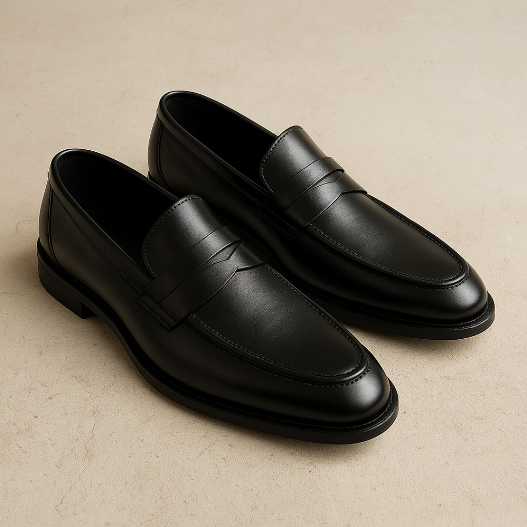 Marcus | Classic Black Leather Penny Loafers Men Dress Shoes