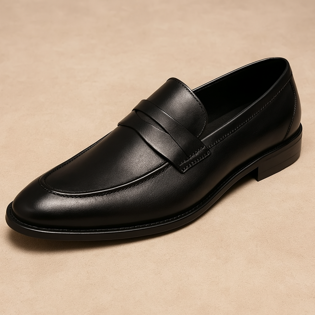 Marcus | Classic Black Leather Penny Loafers Men Dress Shoes
