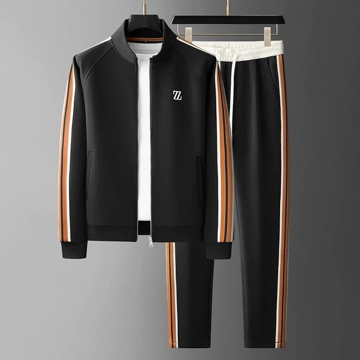Evie | Sleek Men's Brown Tracksuit With White Side Stripes