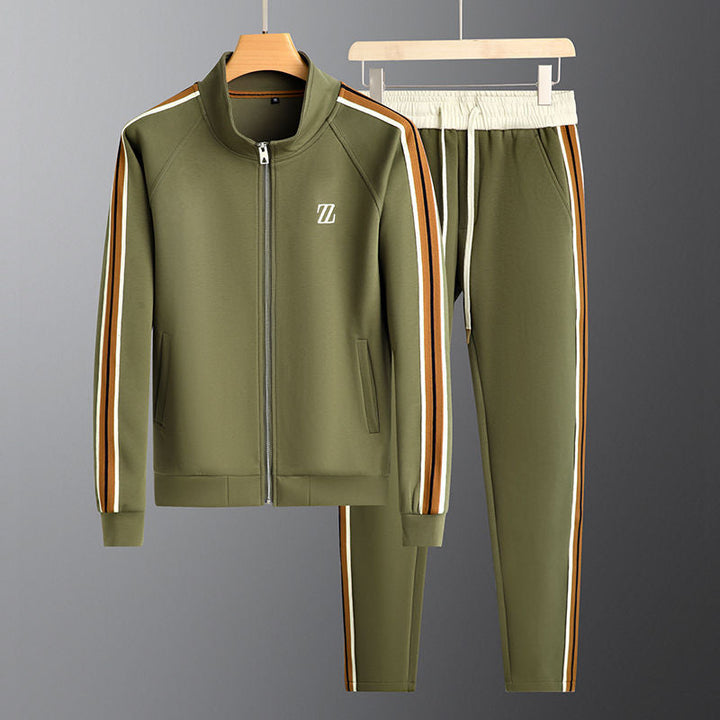 Evie | Sleek Men's Brown Tracksuit With White Side Stripes