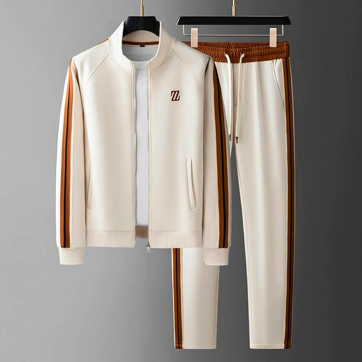 Evie | Sleek Men's Brown Tracksuit With White Side Stripes