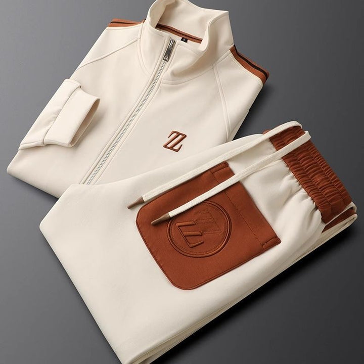 Evie | Sleek Men's Brown Tracksuit With White Side Stripes