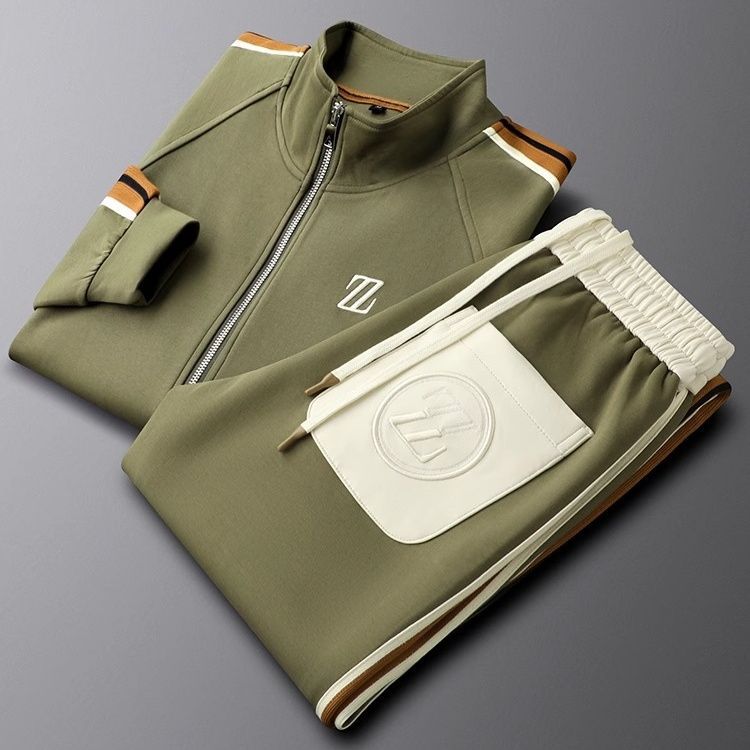 Evie | Sleek Men's Brown Tracksuit With White Side Stripes
