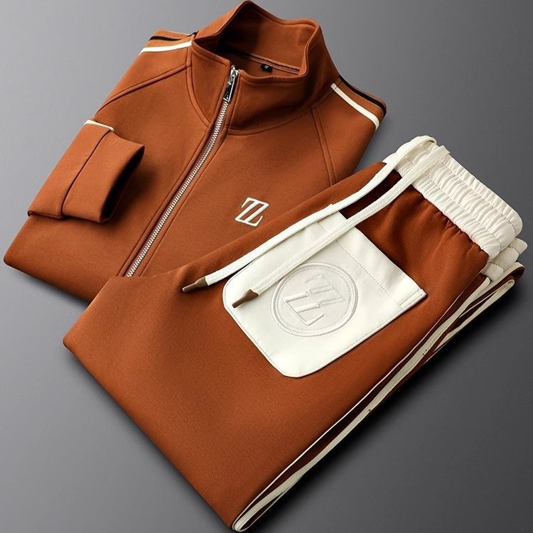 Evie | Sleek Men's Brown Tracksuit With White Side Stripes