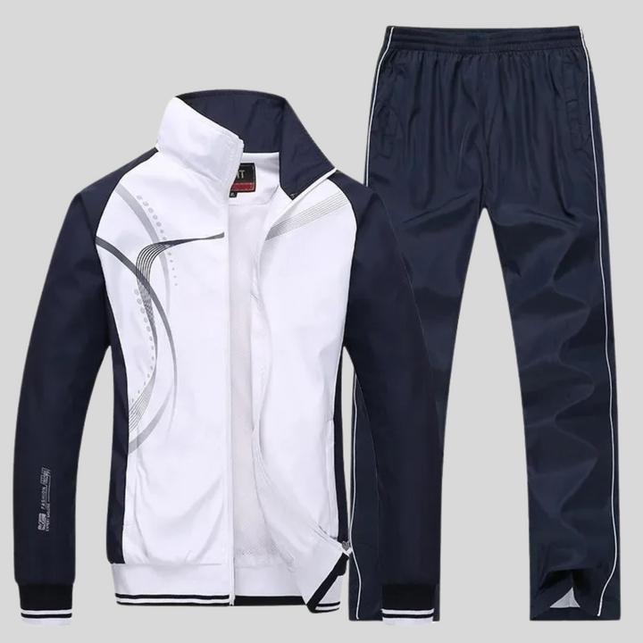 Evie | Stylish Men's Navy And White Athletic Tracksuit Set