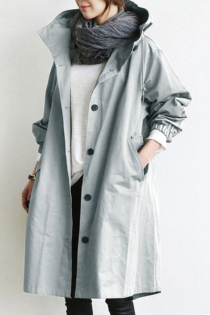 Evy | Stylish Hooded Long Trench Coat With Button Front