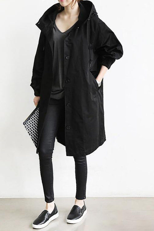 Evy | Stylish Hooded Long Trench Coat With Button Front