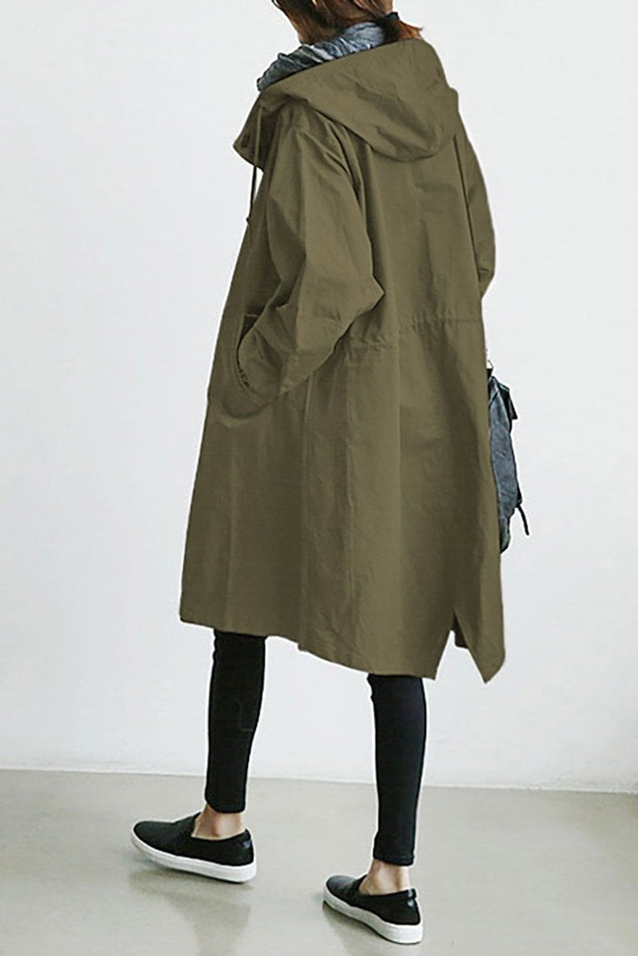 Evy | Stylish Hooded Long Trench Coat With Button Front
