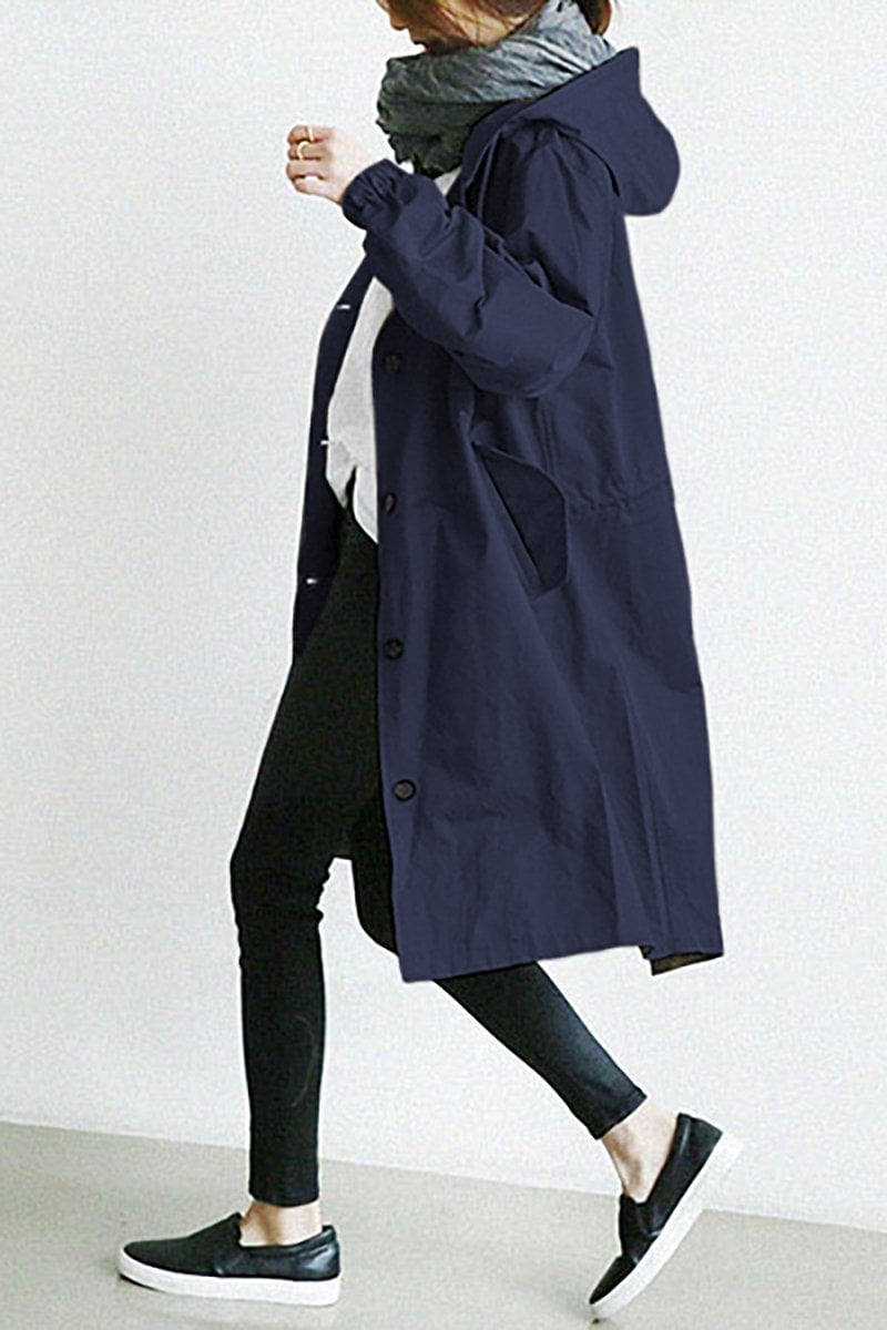 Evy | Stylish Hooded Long Trench Coat With Button Front