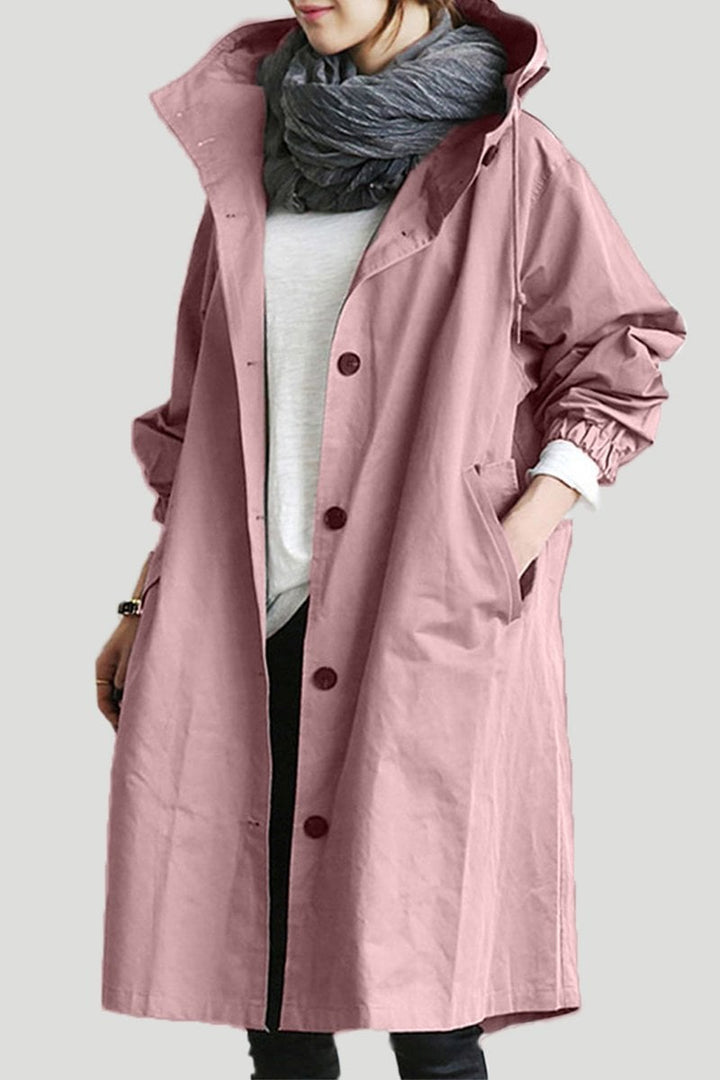 Evy | Stylish Hooded Long Trench Coat With Button Front