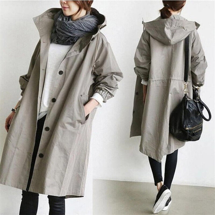 Evy | Stylish Hooded Long Trench Coat With Button Front