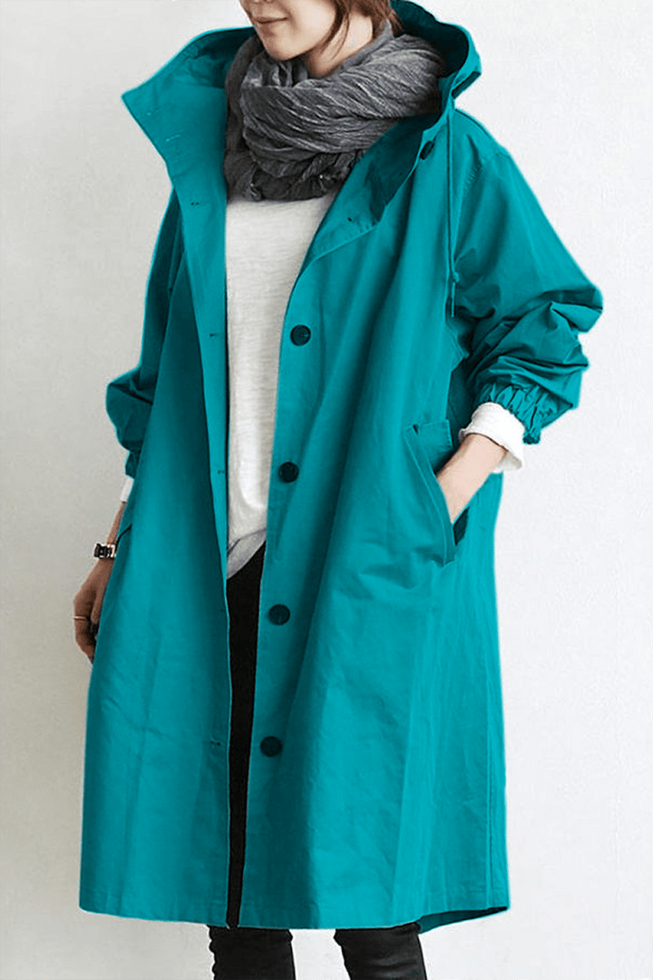 Evy | Stylish Hooded Long Trench Coat With Button Front