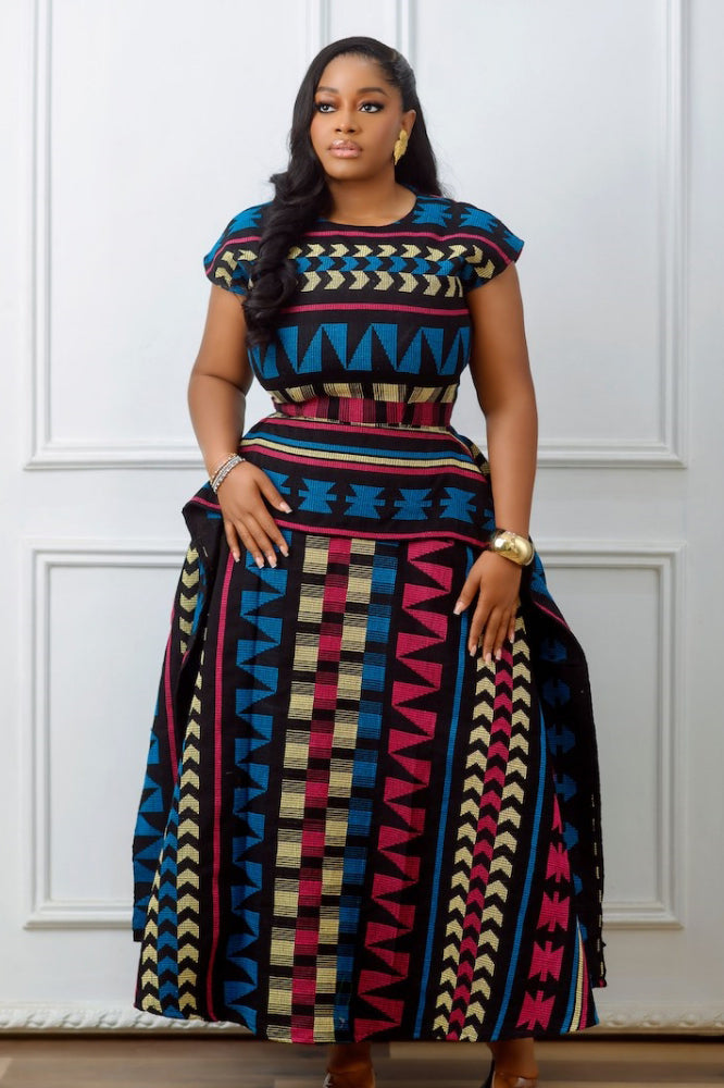 Kimberly | Elegant African Print Peplum Maxi Dress
