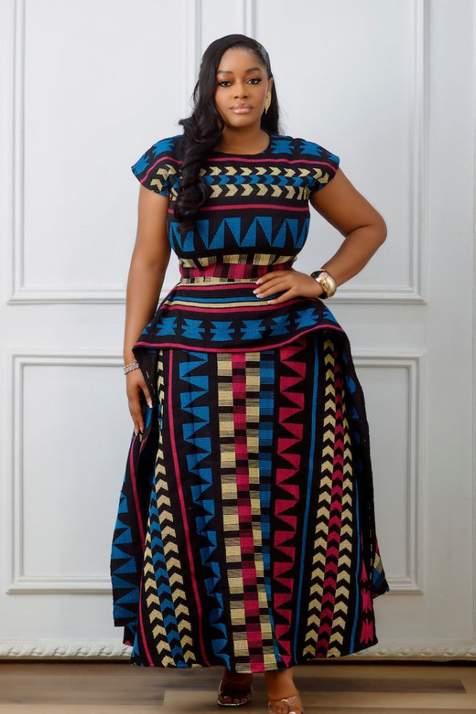 Kimberly | Elegant African Print Peplum Maxi Dress