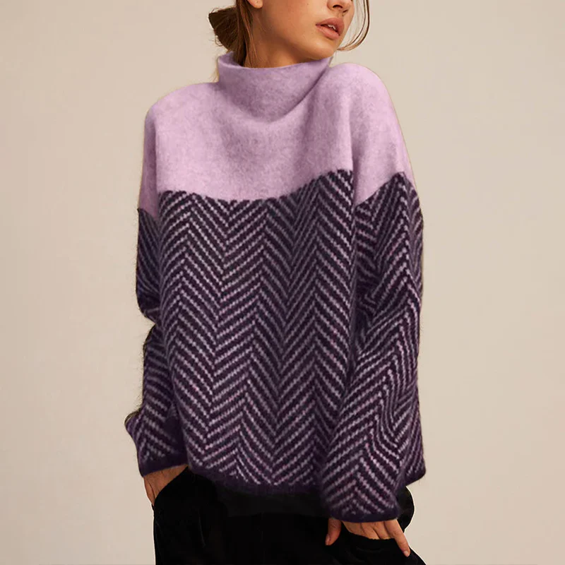 Meadow | Stylish Herringbone Colorblock Turtleneck Sweater