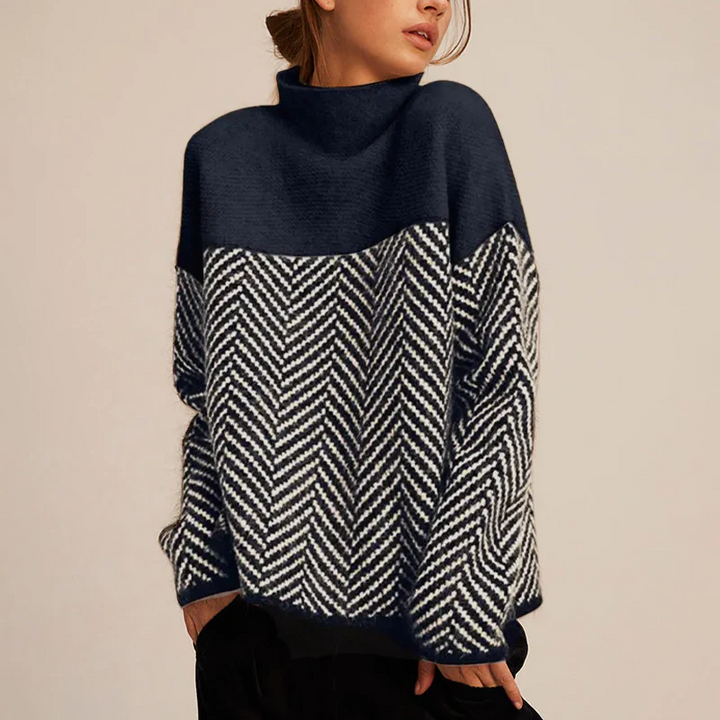 Meadow | Stylish Herringbone Colorblock Turtleneck Sweater