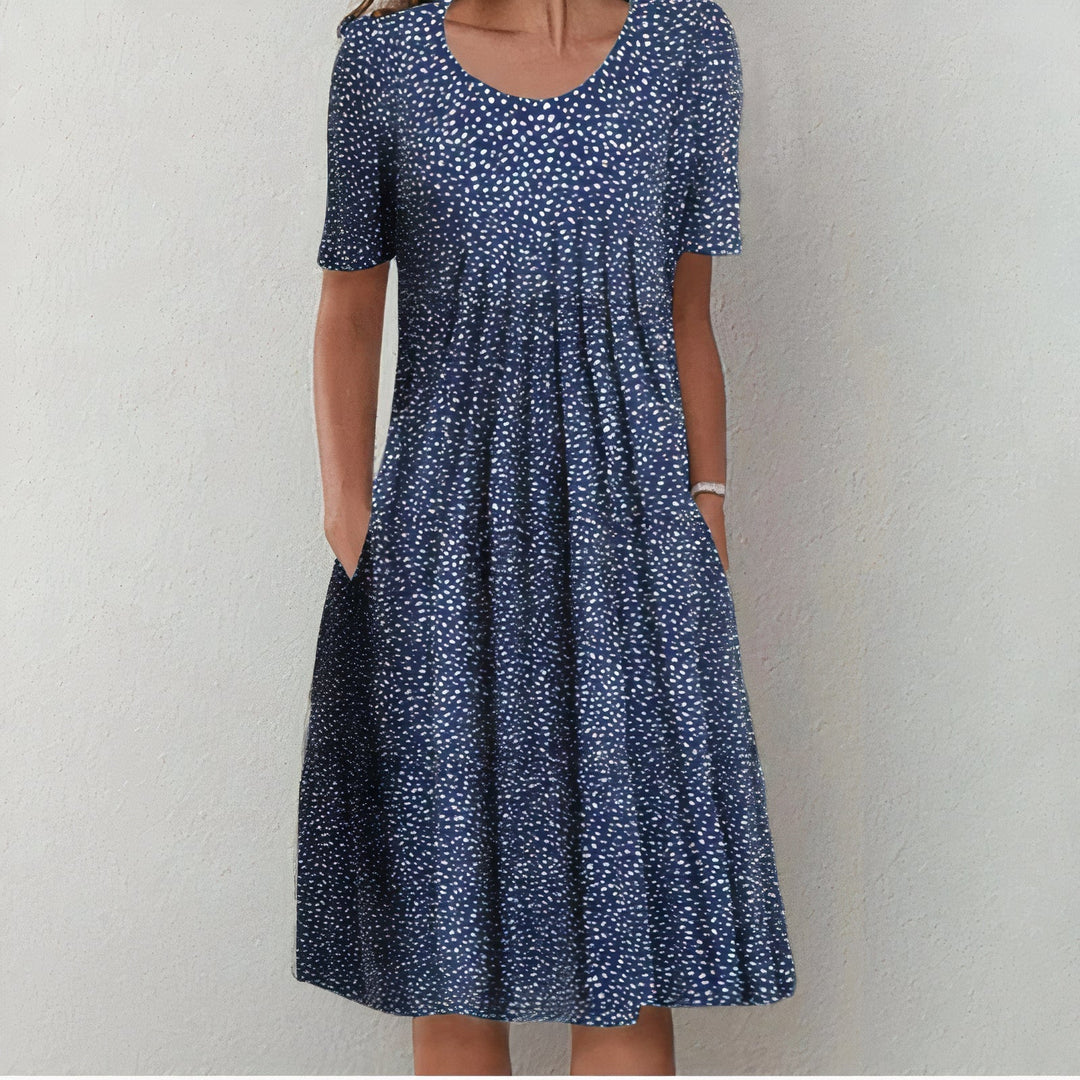 Brielle | Elegant Floral Print A-Line Midi Dress With Short Sleeves
