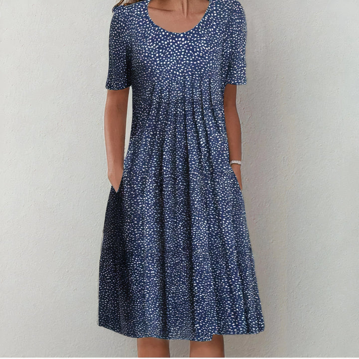 Brielle | Elegant Floral Print A-Line Midi Dress With Short Sleeves
