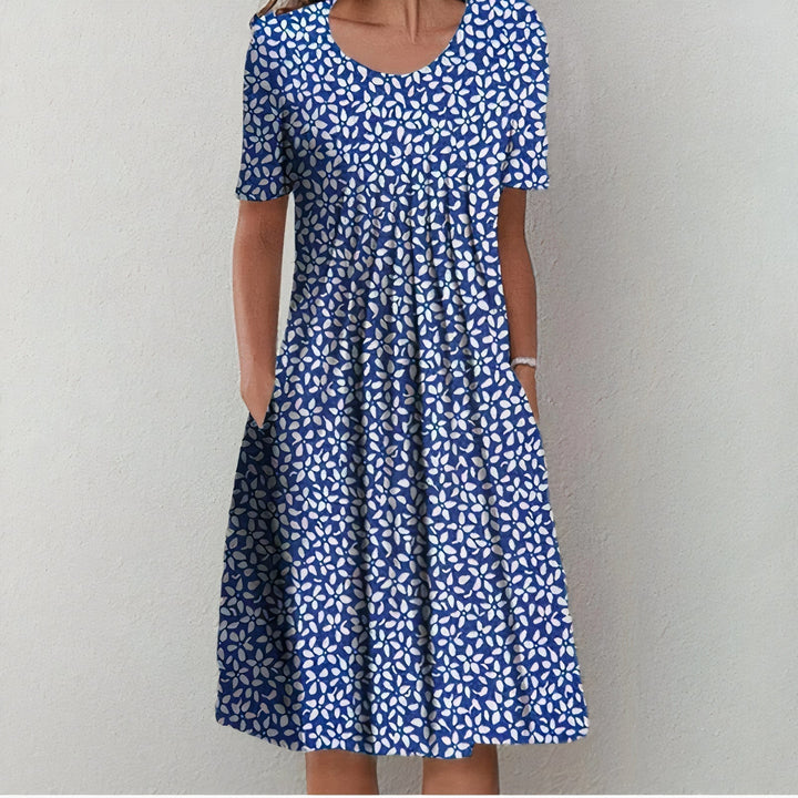 Brielle | Elegant Floral Print A-Line Midi Dress With Short Sleeves