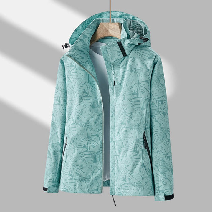 Evy | Stylish Red Leaf Print Windproof Hooded Jacket