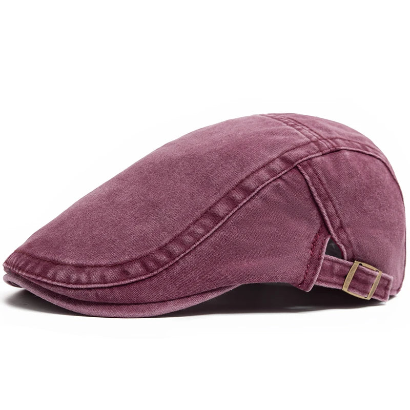 Vintage Cotton Flat Cap Men - Burgundy Newsboy Style
