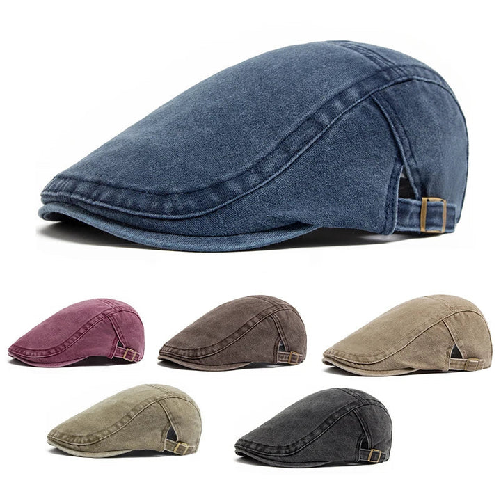 Vintage Cotton Flat Cap Men - Burgundy Newsboy Style