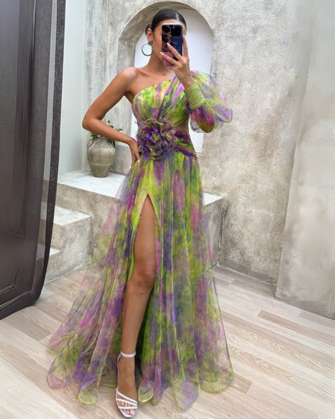 Aurora | Elegant One-Shoulder Tulle Maxi Gown