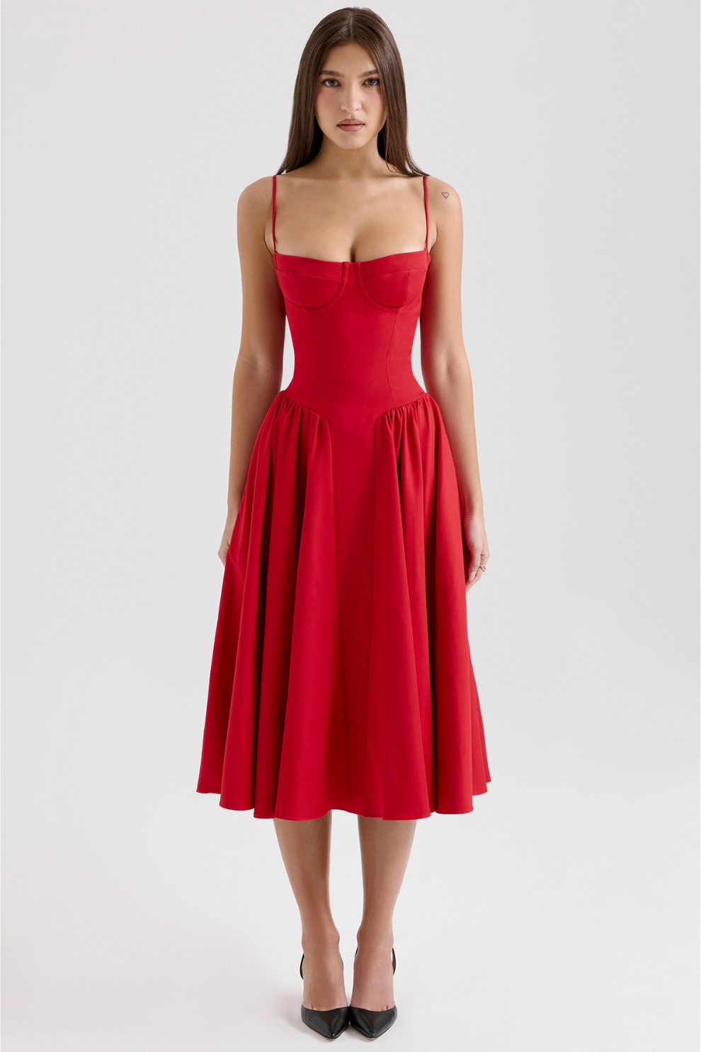 Margot | Elegant Navy Bustier Midi Dress With Fit And Flare Silhouette