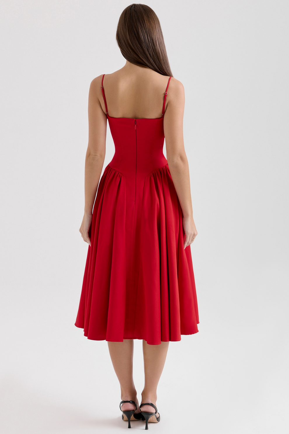 Margot | Elegant Navy Bustier Midi Dress With Fit And Flare Silhouette