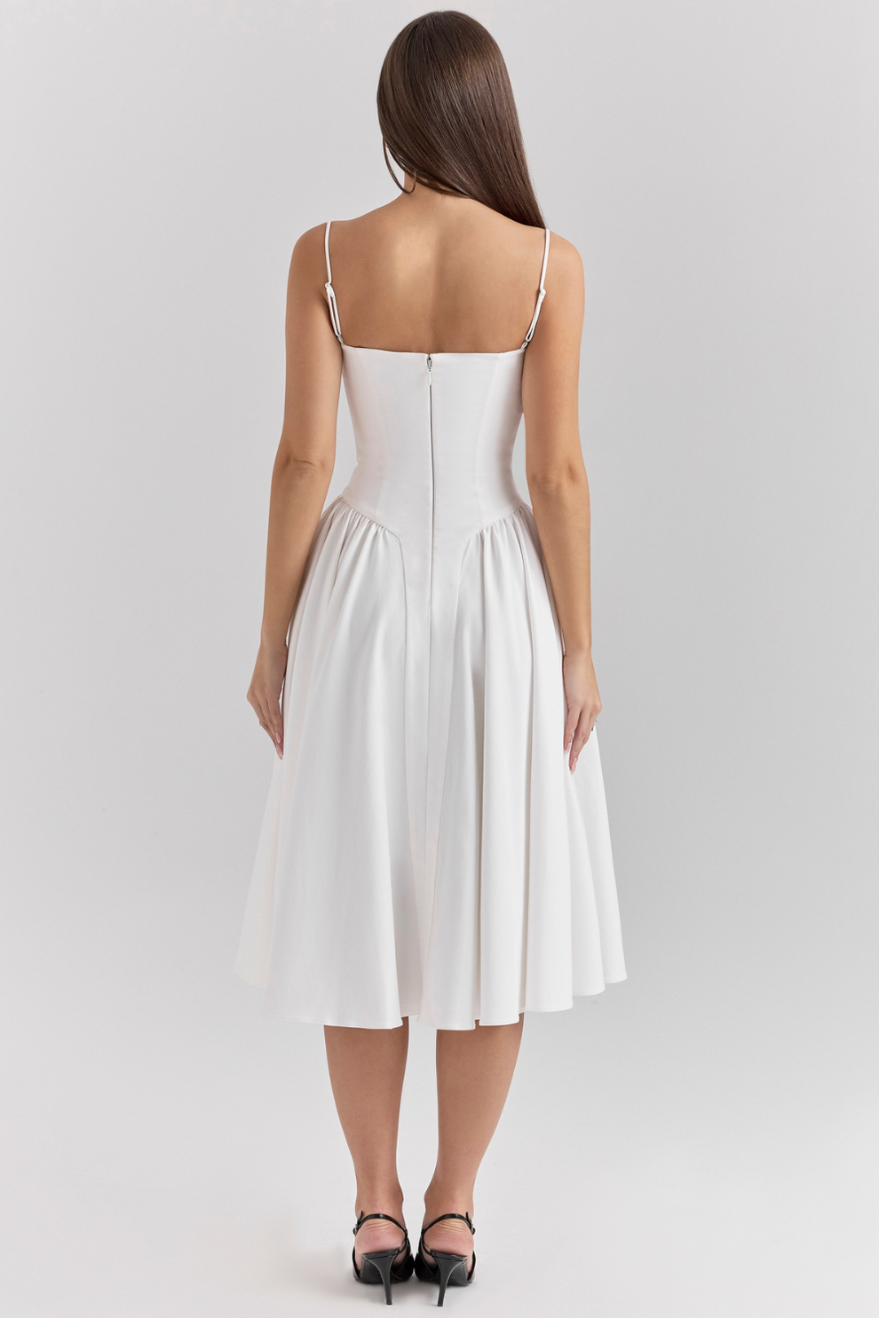 Margot | Elegant Navy Bustier Midi Dress With Fit And Flare Silhouette